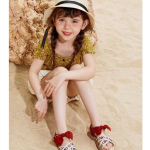 Girls’ Breathable Soft-Sole Shoes with Bow – Floral Velcro Sneakers with Non-Slip Rubber Sole